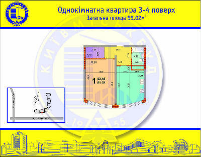 1-комнатная 55.02 м² в ЖК на ул. Ахматовой, 30 (стройпл. 7, Позняки-2) от застройщика, Киев