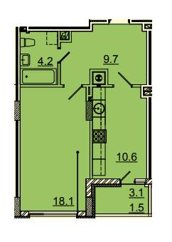 1-комнатная 44.4 м² в ЖК Панорама от застройщика, Львов