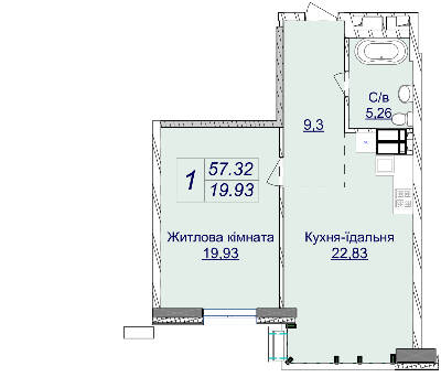 1-комнатная 57.32 м² в ЖК Новопечерские Липки от 67 200 грн/м², Киев