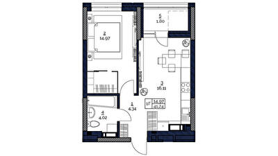 1-комнатная 41.43 м² в ЖК POLARIS Home&Plaza от 42 809 грн/м², Киев