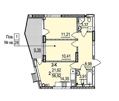2-комнатная 56.92 м² в ЖК Итальянский квартал 2 от 32 313 грн/м², Киев